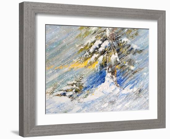 Fir-Tree In Snow. A Picture Drawn By Oil-balaikin2009-Framed Art Print