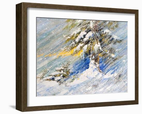 Fir-Tree In Snow. A Picture Drawn By Oil-balaikin2009-Framed Art Print