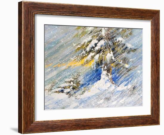 Fir-Tree In Snow. A Picture Drawn By Oil-balaikin2009-Framed Art Print