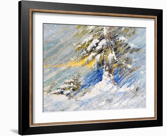 Fir-Tree In Snow. A Picture Drawn By Oil-balaikin2009-Framed Art Print