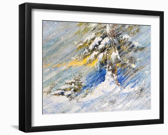 Fir-Tree In Snow. A Picture Drawn By Oil-balaikin2009-Framed Art Print