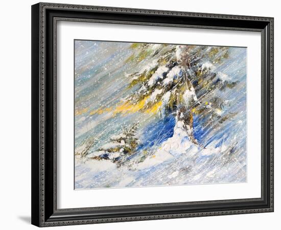 Fir-Tree In Snow. A Picture Drawn By Oil-balaikin2009-Framed Art Print