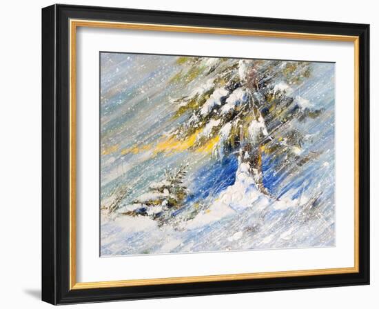 Fir-Tree In Snow. A Picture Drawn By Oil-balaikin2009-Framed Art Print