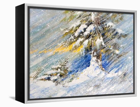 Fir-Tree In Snow. A Picture Drawn By Oil-balaikin2009-Framed Stretched Canvas