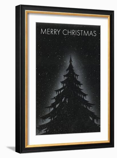 Fir Tree on Starry Night-null-Framed Art Print