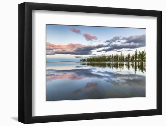 Fir trees and clouds reflecting on the suface of Hovsgol Lake at sunset, Hovsgol province, Mongolia-Francesco Vaninetti-Framed Photographic Print