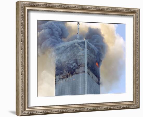 Fire and Smoke Billows from the North Tower of New York's World Trade Center September 11, 2001-null-Framed Photographic Print