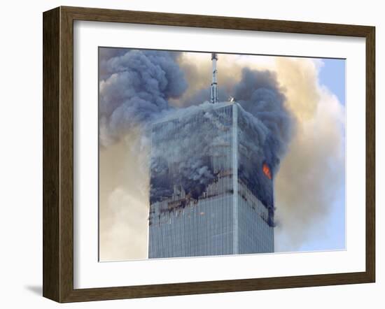 Fire and Smoke Billows from the North Tower of New York's World Trade Center September 11, 2001-null-Framed Photographic Print