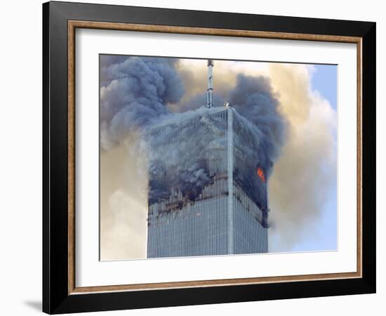 Fire and Smoke Billows from the North Tower of New York's World Trade Center September 11, 2001-null-Framed Photographic Print