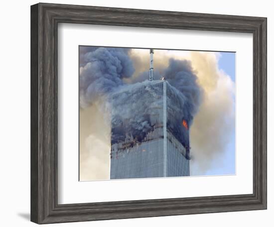 Fire and Smoke Billows from the North Tower of New York's World Trade Center September 11, 2001-null-Framed Photographic Print