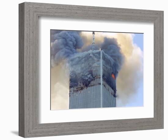 Fire and Smoke Billows from the North Tower of New York's World Trade Center September 11, 2001-null-Framed Photographic Print