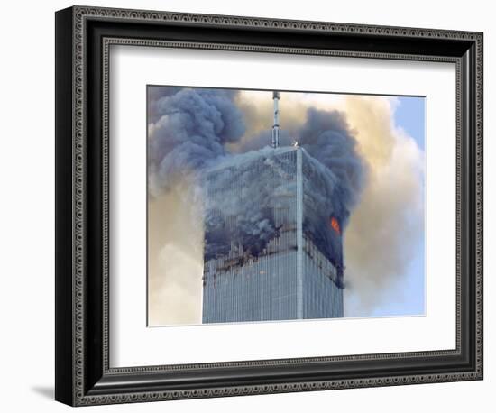 Fire and Smoke Billows from the North Tower of New York's World Trade Center September 11, 2001-null-Framed Photographic Print