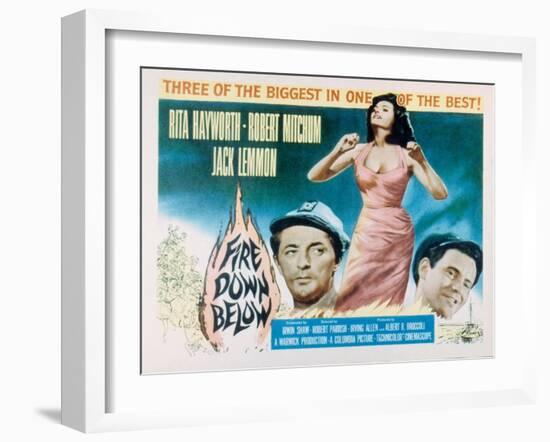 Fire Down Below, Robert Mitchum, Rita Hayworth, Jack Lemmon, 1957-null-Framed Photo