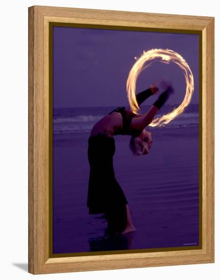 Fire-eater Twirling Fire on the Beach, Samara Beach, Guanacaste, Costa Rica-null-Framed Premier Image Canvas