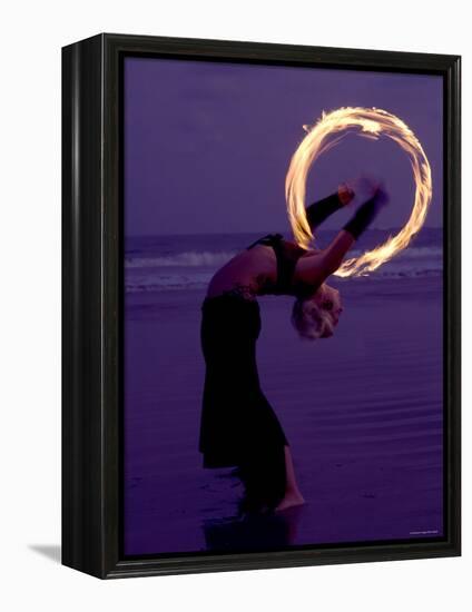 Fire-eater Twirling Fire on the Beach, Samara Beach, Guanacaste, Costa Rica-null-Framed Premier Image Canvas