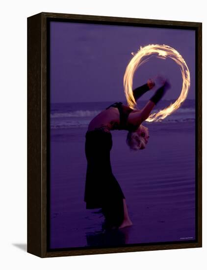 Fire-eater Twirling Fire on the Beach, Samara Beach, Guanacaste, Costa Rica-null-Framed Premier Image Canvas