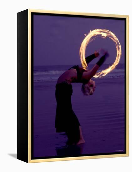 Fire-eater Twirling Fire on the Beach, Samara Beach, Guanacaste, Costa Rica-null-Framed Premier Image Canvas