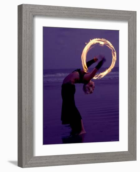 Fire-eater Twirling Fire on the Beach, Samara Beach, Guanacaste, Costa Rica-null-Framed Photographic Print