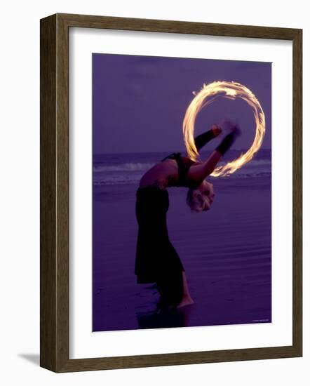 Fire-eater Twirling Fire on the Beach, Samara Beach, Guanacaste, Costa Rica-null-Framed Photographic Print