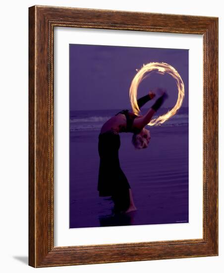 Fire-eater Twirling Fire on the Beach, Samara Beach, Guanacaste, Costa Rica-null-Framed Photographic Print