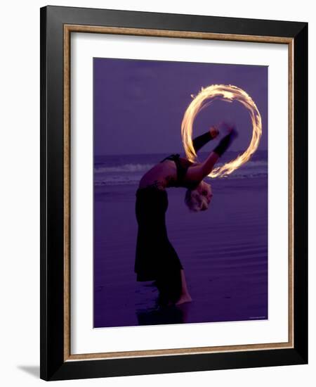 Fire-eater Twirling Fire on the Beach, Samara Beach, Guanacaste, Costa Rica-null-Framed Photographic Print