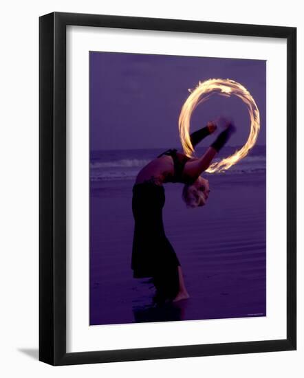 Fire-eater Twirling Fire on the Beach, Samara Beach, Guanacaste, Costa Rica-null-Framed Photographic Print