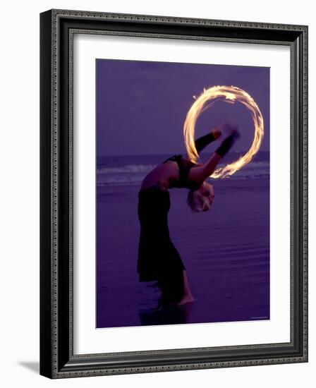 Fire-eater Twirling Fire on the Beach, Samara Beach, Guanacaste, Costa Rica-null-Framed Photographic Print