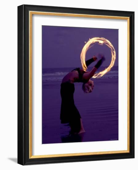 Fire-eater Twirling Fire on the Beach, Samara Beach, Guanacaste, Costa Rica-null-Framed Photographic Print