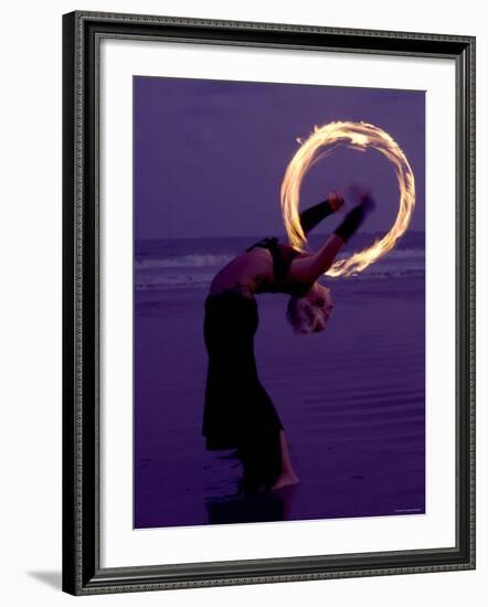 Fire-eater Twirling Fire on the Beach, Samara Beach, Guanacaste, Costa Rica-null-Framed Photographic Print