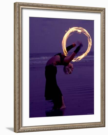 Fire-eater Twirling Fire on the Beach, Samara Beach, Guanacaste, Costa Rica-null-Framed Photographic Print