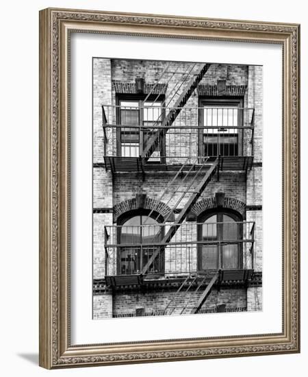 Fire Escape, Stairway on Manhattan Building, New York, United States, Black and White Photography-Philippe Hugonnard-Framed Photographic Print