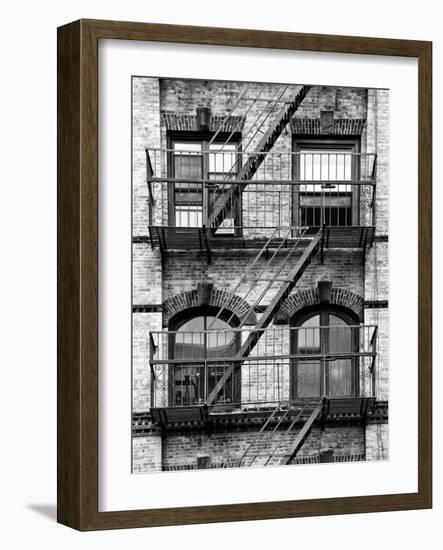 Fire Escape, Stairway on Manhattan Building, New York, United States, Black and White Photography-Philippe Hugonnard-Framed Photographic Print