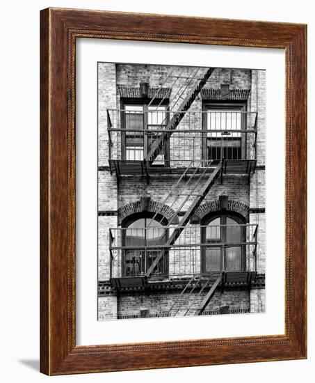 Fire Escape, Stairway on Manhattan Building, New York, United States, Black and White Photography-Philippe Hugonnard-Framed Photographic Print