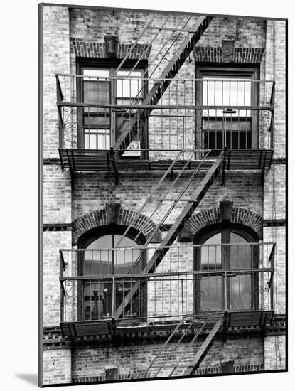 Fire Escape, Stairway on Manhattan Building, New York, United States, Black and White Photography-Philippe Hugonnard-Mounted Photographic Print