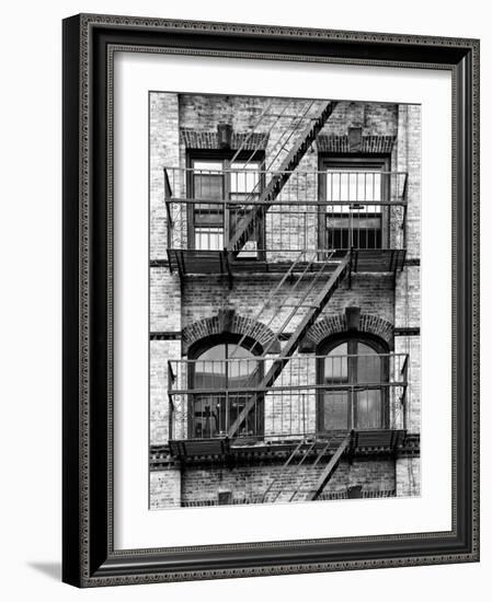 Fire Escape, Stairway on Manhattan Building, New York, United States, Black and White Photography-Philippe Hugonnard-Framed Photographic Print