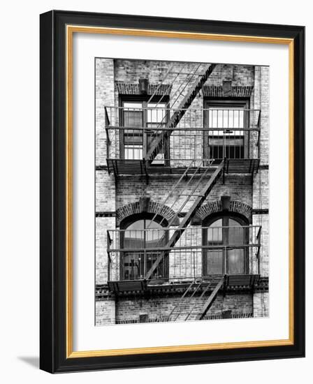 Fire Escape, Stairway on Manhattan Building, New York, United States, Black and White Photography-Philippe Hugonnard-Framed Photographic Print