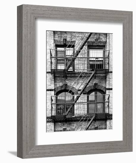 Fire Escape, Stairway on Manhattan Building, New York, United States, Black and White Photography-Philippe Hugonnard-Framed Photographic Print