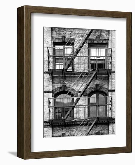 Fire Escape, Stairway on Manhattan Building, New York, United States, Black and White Photography-Philippe Hugonnard-Framed Photographic Print