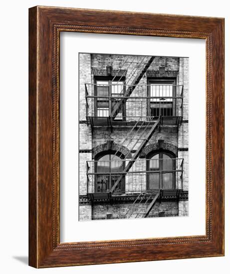 Fire Escape, Stairway on Manhattan Building, New York, United States, Black and White Photography-Philippe Hugonnard-Framed Photographic Print