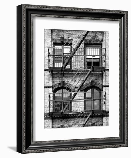 Fire Escape, Stairway on Manhattan Building, New York, United States, Black and White Photography-Philippe Hugonnard-Framed Photographic Print