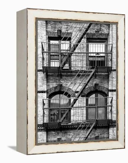 Fire Escape, Stairway on Manhattan Building, New York, United States, Black and White Photography-Philippe Hugonnard-Framed Premier Image Canvas