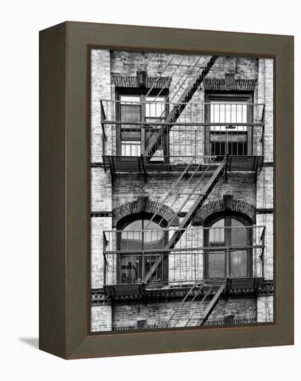 Fire Escape, Stairway on Manhattan Building, New York, United States, Black and White Photography-Philippe Hugonnard-Framed Premier Image Canvas