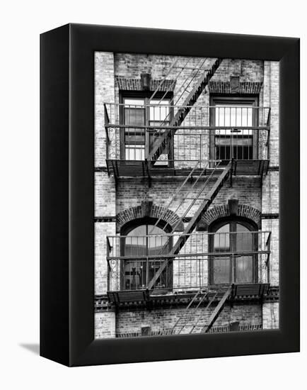 Fire Escape, Stairway on Manhattan Building, New York, United States, Black and White Photography-Philippe Hugonnard-Framed Premier Image Canvas