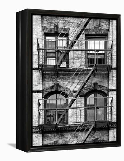 Fire Escape, Stairway on Manhattan Building, New York, United States, Black and White Photography-Philippe Hugonnard-Framed Premier Image Canvas