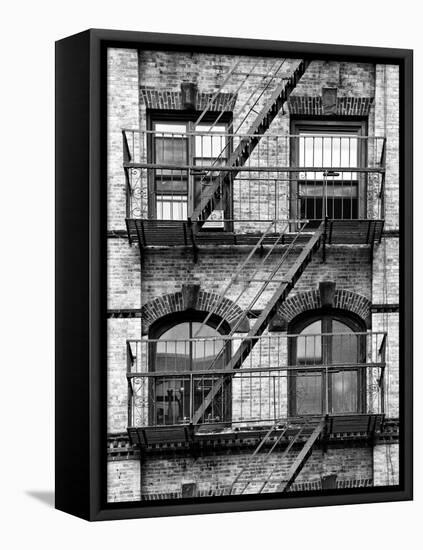 Fire Escape, Stairway on Manhattan Building, New York, United States, Black and White Photography-Philippe Hugonnard-Framed Premier Image Canvas