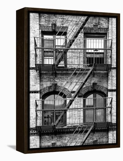 Fire Escape, Stairway on Manhattan Building, New York, United States, Black and White Photography-Philippe Hugonnard-Framed Premier Image Canvas