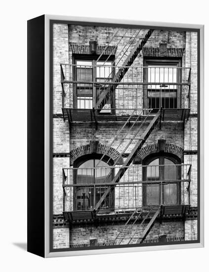 Fire Escape, Stairway on Manhattan Building, New York, United States, Black and White Photography-Philippe Hugonnard-Framed Premier Image Canvas