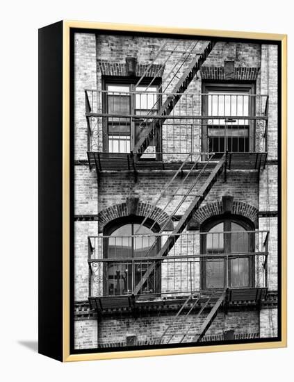 Fire Escape, Stairway on Manhattan Building, New York, United States, Black and White Photography-Philippe Hugonnard-Framed Premier Image Canvas