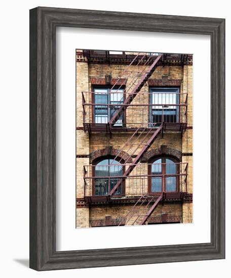 Fire Escape, Stairway on Manhattan Building, New York, US, White Frame, Full Size Photography-Philippe Hugonnard-Framed Art Print