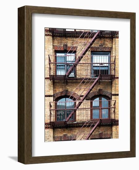 Fire Escape, Stairway on Manhattan Building, New York, US, White Frame, Full Size Photography-Philippe Hugonnard-Framed Art Print